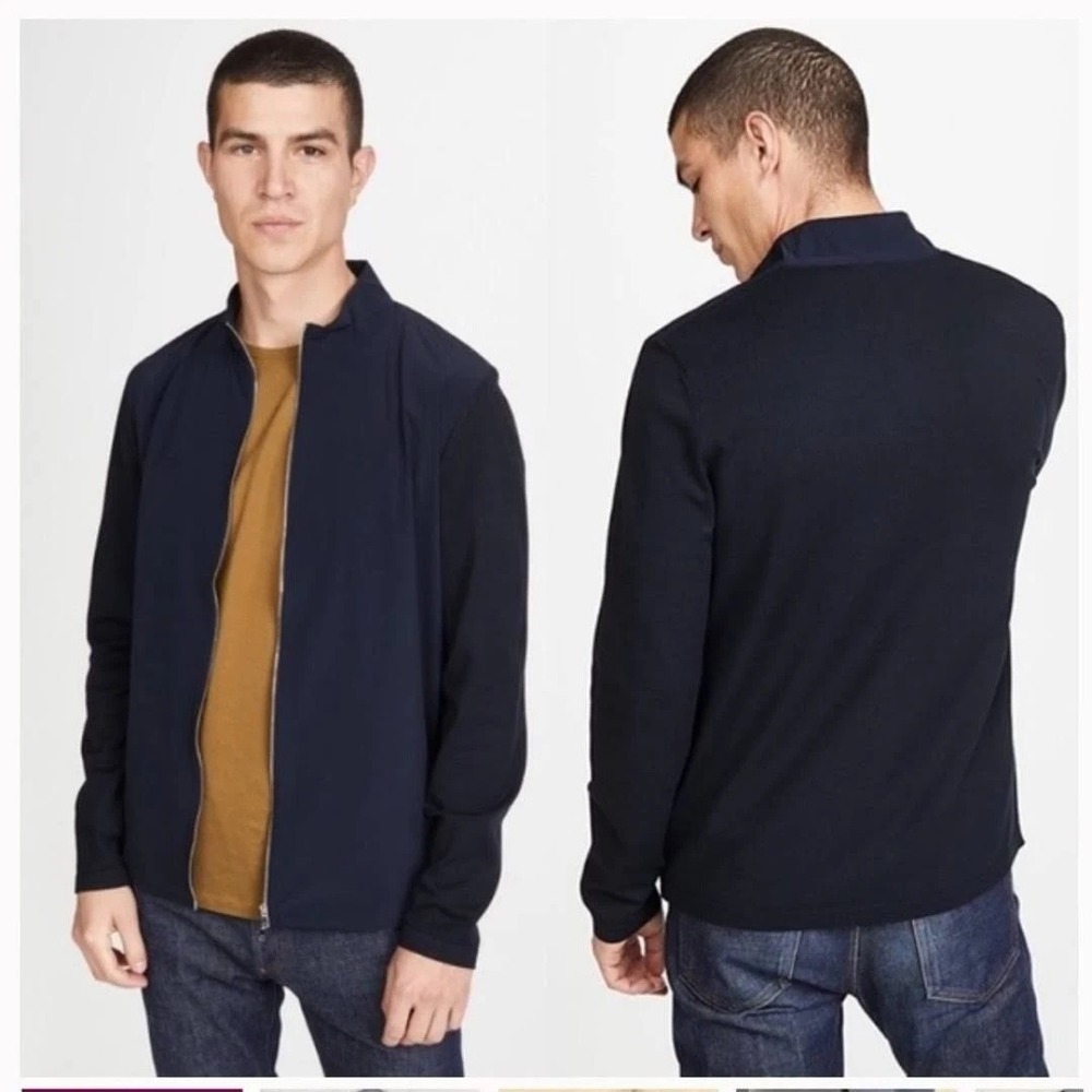 Theory Belville PK Fine Bilen Zip Bomber Jacket Navy Lightweight Modern Size XL